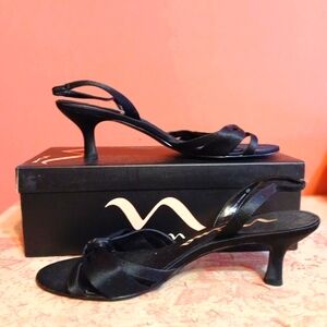 Nina 'Darla' vintage black satin bow-tie slingback shoe - 8.5
